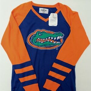 Women’s Orange & Blue Striped Sleeve Florida Gator Knit V-Neck Sweater SZ Large